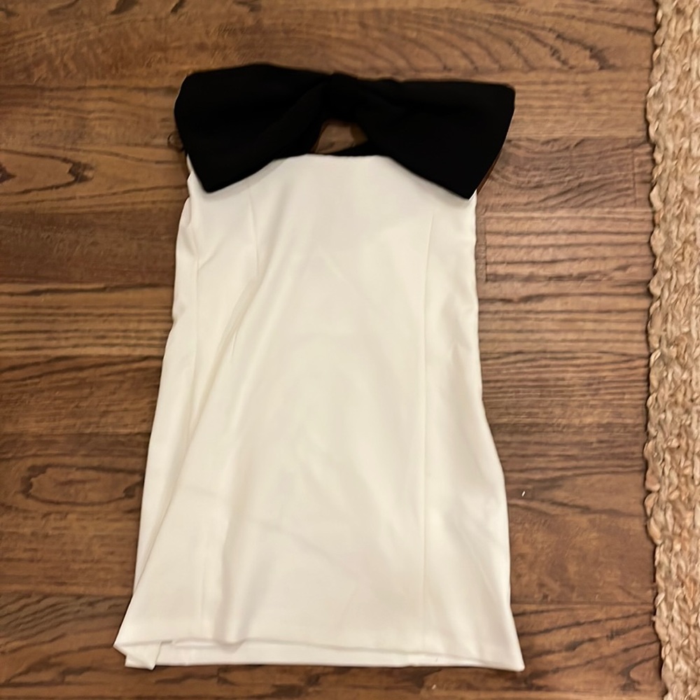 zara black bow white mini dress